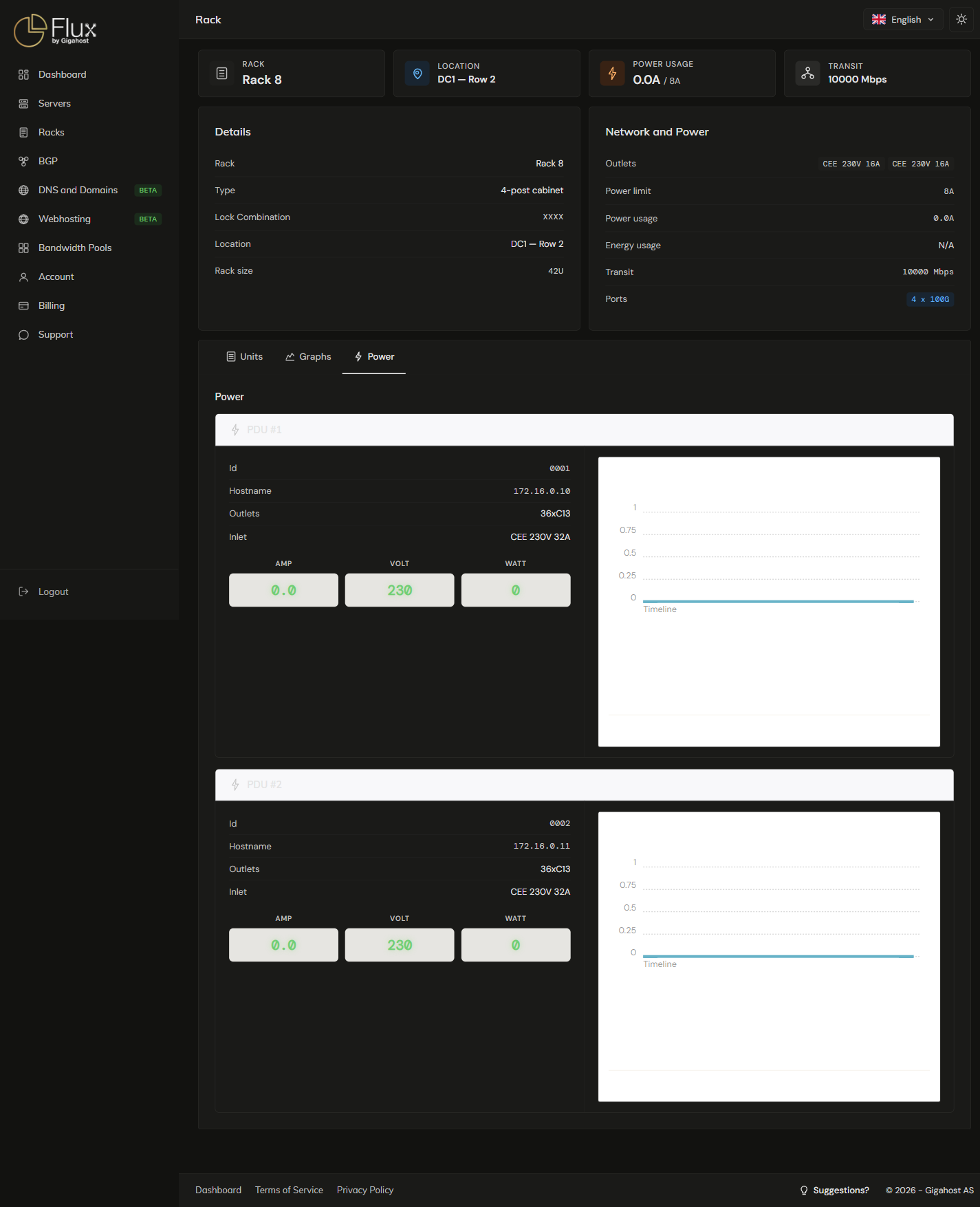 Rack detail, Power tab