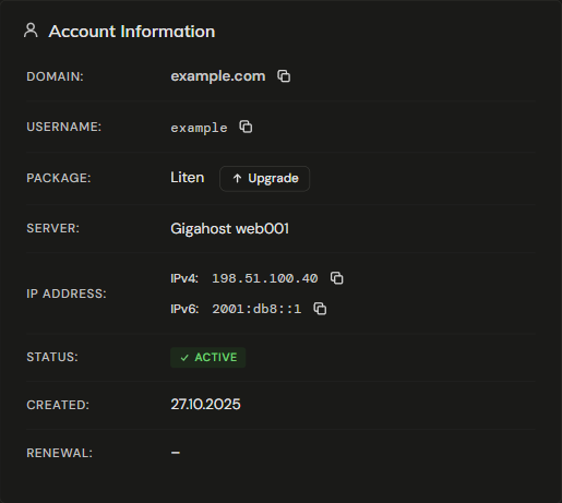 Account Information card