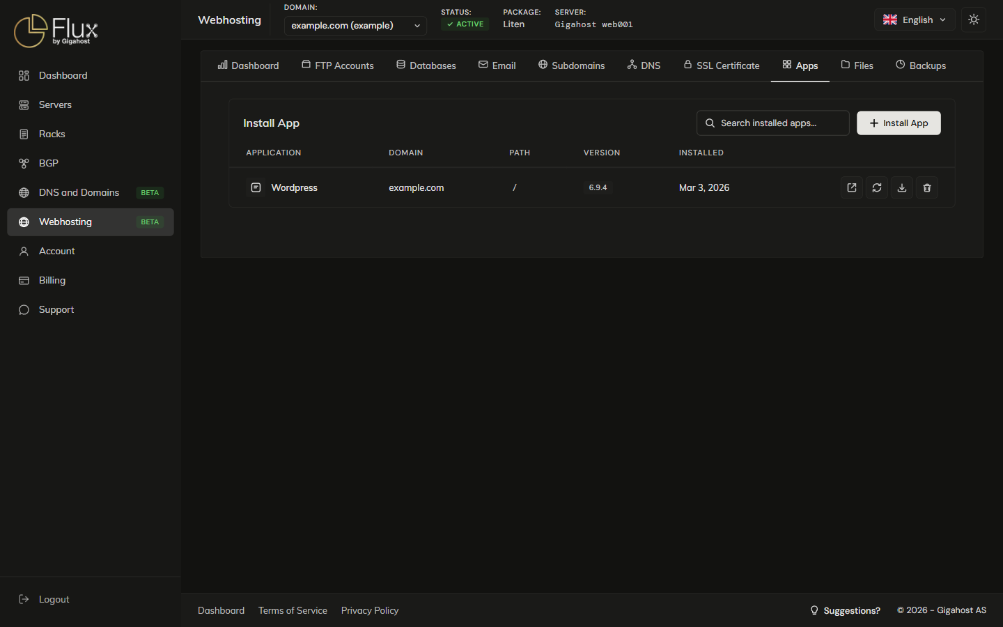 Installed apps table