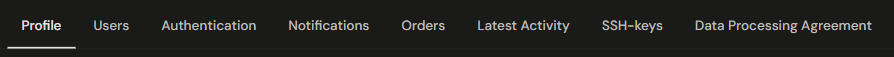 Account sub-navigation buttons