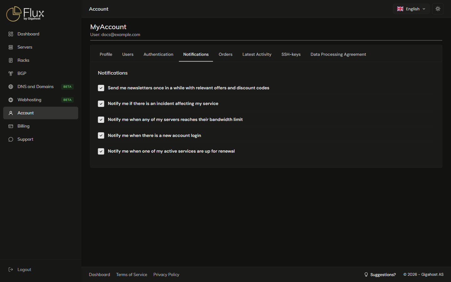 Notifications tab