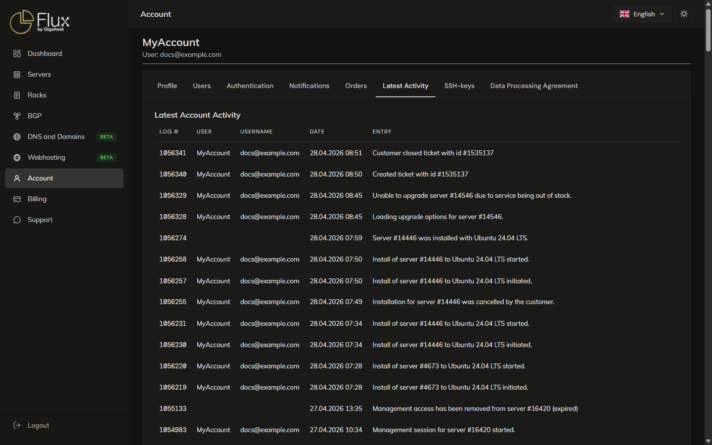 Latest Activity tab