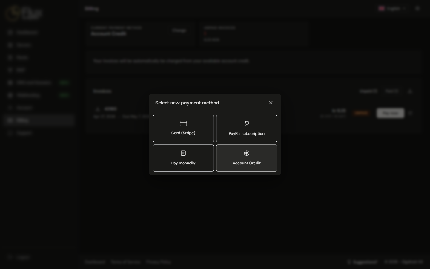 Select new payment method dialog
