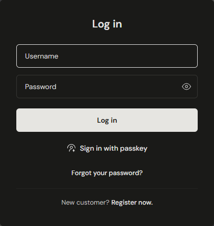 Login screen with the register link