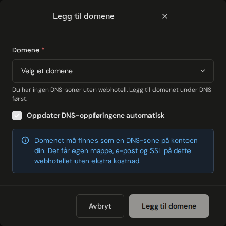 Dialogen Legg til domene