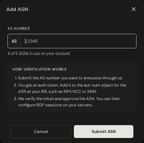 Add ASN dialog