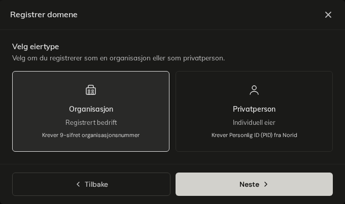 Steget for eiertype for et .no-domene