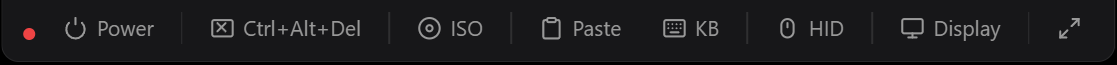 Server Viewer toolbar with Power, Ctrl+Alt+Del, ISO, Paste, KB, HID, and Display controls