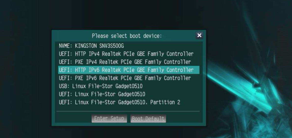 Boot menu opened with F11